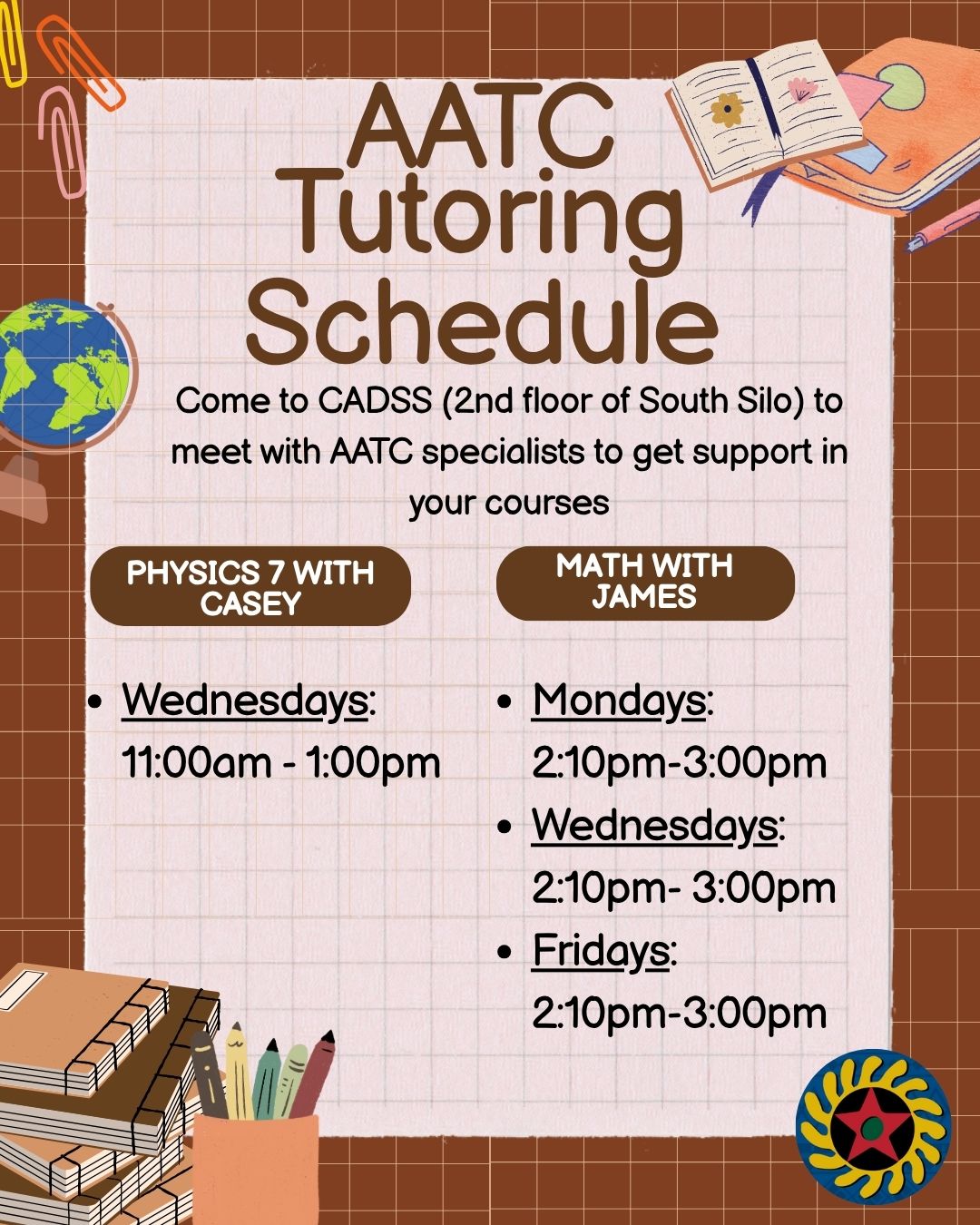 Image shows information for tutoring at CADSS for Fall Quarter 2025.