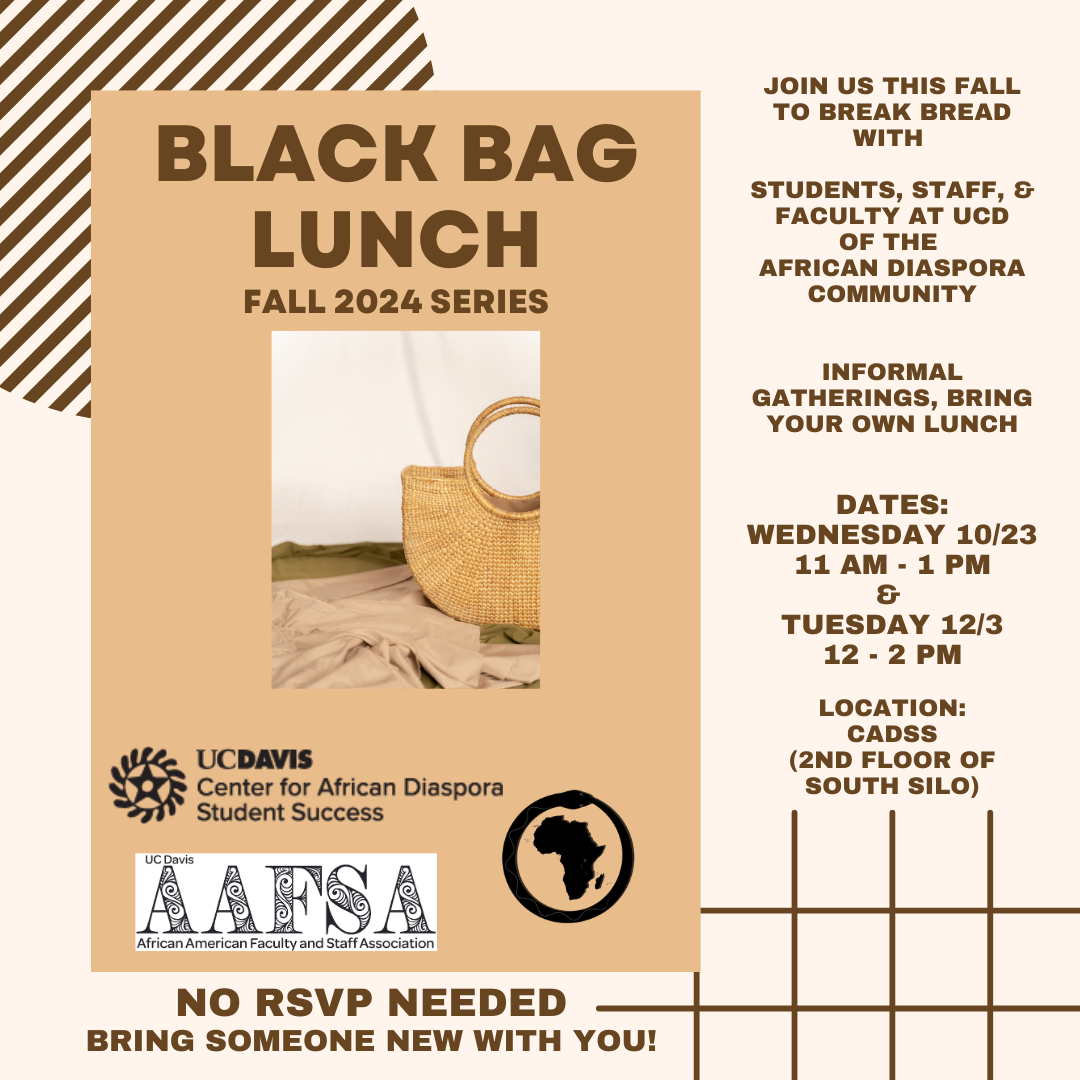 This image shows a picture of a wicker lunch basket, along with details for the Black Bag Lunch Event occuring at CADSS on Tuesday 12/3/24.